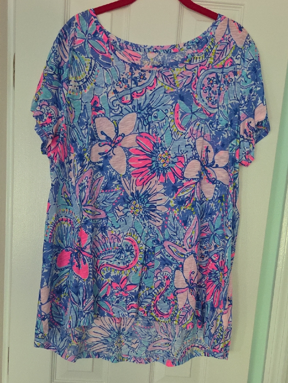 Floral Print Short Sleeve Women’s Top - Blue & Pink